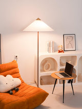 Mid Century Modern Rattan Stem Floor Lamp with Elegant Fabric Shade for Indoor Living Spaces