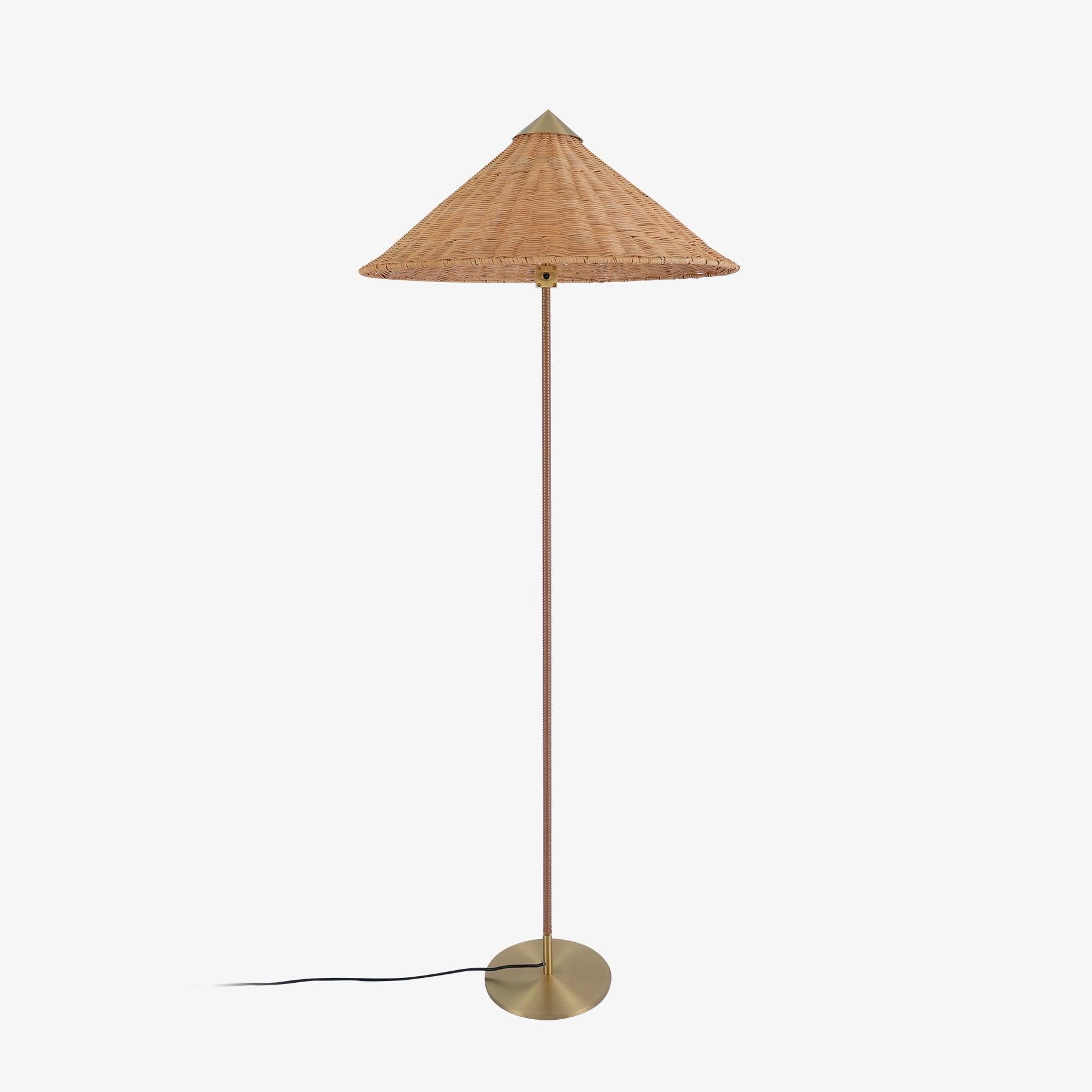 Mid Century Modern Rattan Stem Floor Lamp with Elegant Fabric Shade for Indoor Living Spaces