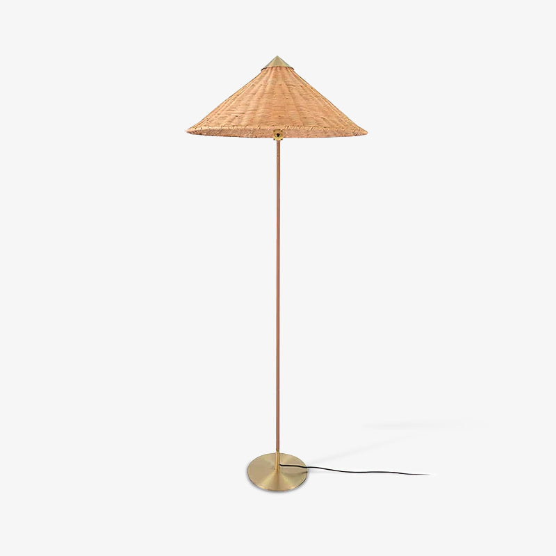 Mid Century Modern Rattan Stem Floor Lamp with Elegant Fabric Shade for Indoor Living Spaces