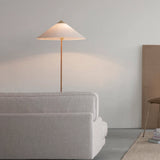 Mid Century Modern Rattan Stem Floor Lamp with Elegant Fabric Shade for Indoor Living Spaces