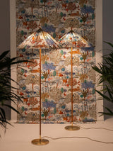 Mid Century Modern Rattan Stem Floor Lamp with Elegant Fabric Shade for Indoor Living Spaces