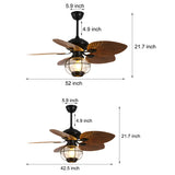 Tropical Palm Leaf Reversible Ceiling Fan with LED Light and Remote Control in Vintage Brown 42 52 Inch