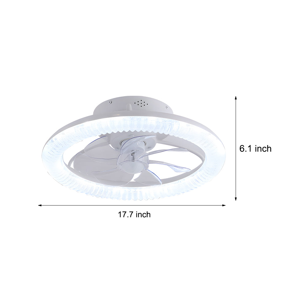 Modern White Round RGB Dimmable Flush Mount Ceiling Fan with Remote Control LED Light