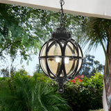 Vintage Waterproof Outdoor Pendant Light Retro Aluminum and Glass Hanging Ball Ceiling Lantern