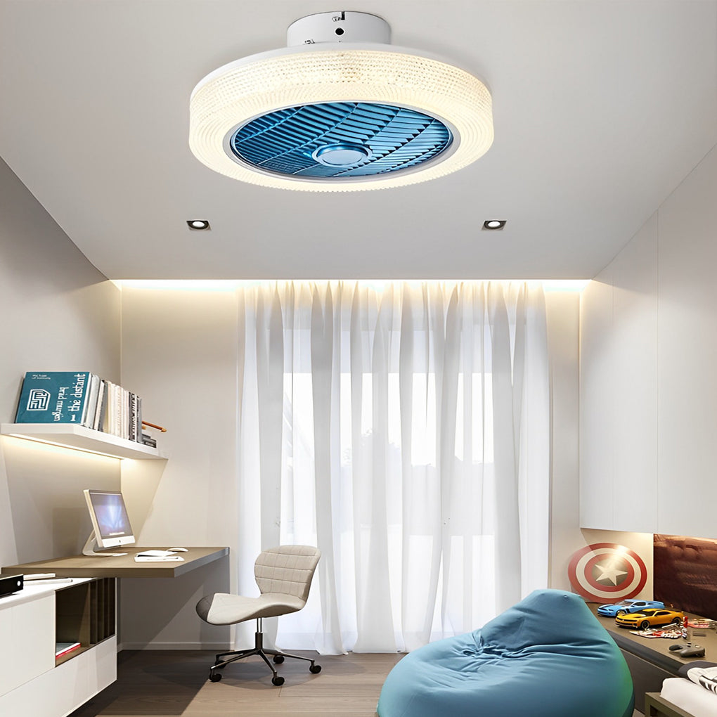 Modern Bladeless Ceiling Fan with Integrated Heater and Dimmable LED Light for Year Round Comfort