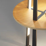 63 Inch Modern LED Tray Floor Lamp with Dimmable Lighting and Wooden Side Table for Living Room