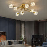 Modern Copper Crystal Cube Ceiling Light Semi Flush Mount for Living Room and Bedroom