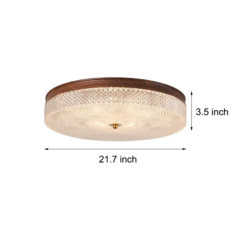 Retro Walnut Finish Round LED Flush Mount Ceiling Light Dimmable with Remote Control