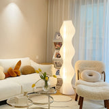 Sculptural Wavy LED Floor Lamp with White Acrylic Shades and Foot Pedal Control