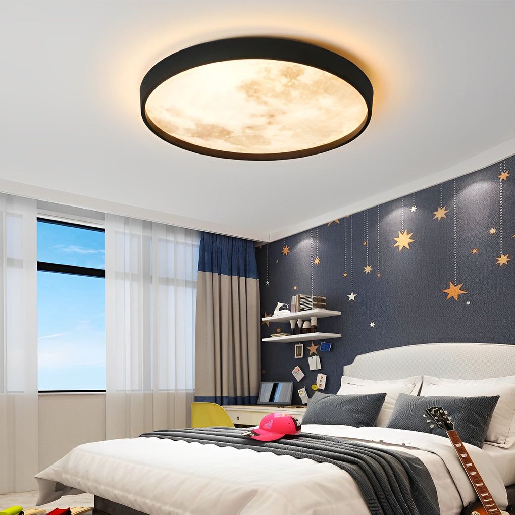 Circular Moon Inspired LED Ceiling Light Modern Flush Mount with Adjustable Color