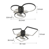 Silent Modern LED Ceiling Fan Light with Square and Round Ring Design Three Step Dimming