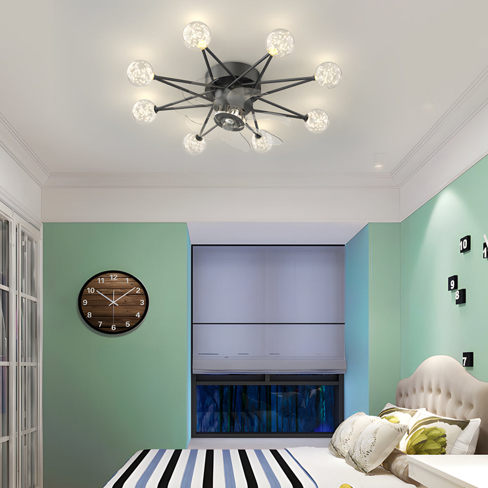Modern Starry Design Ceiling Fan with 3 Color Dimming Light for Childrens Bedroom
