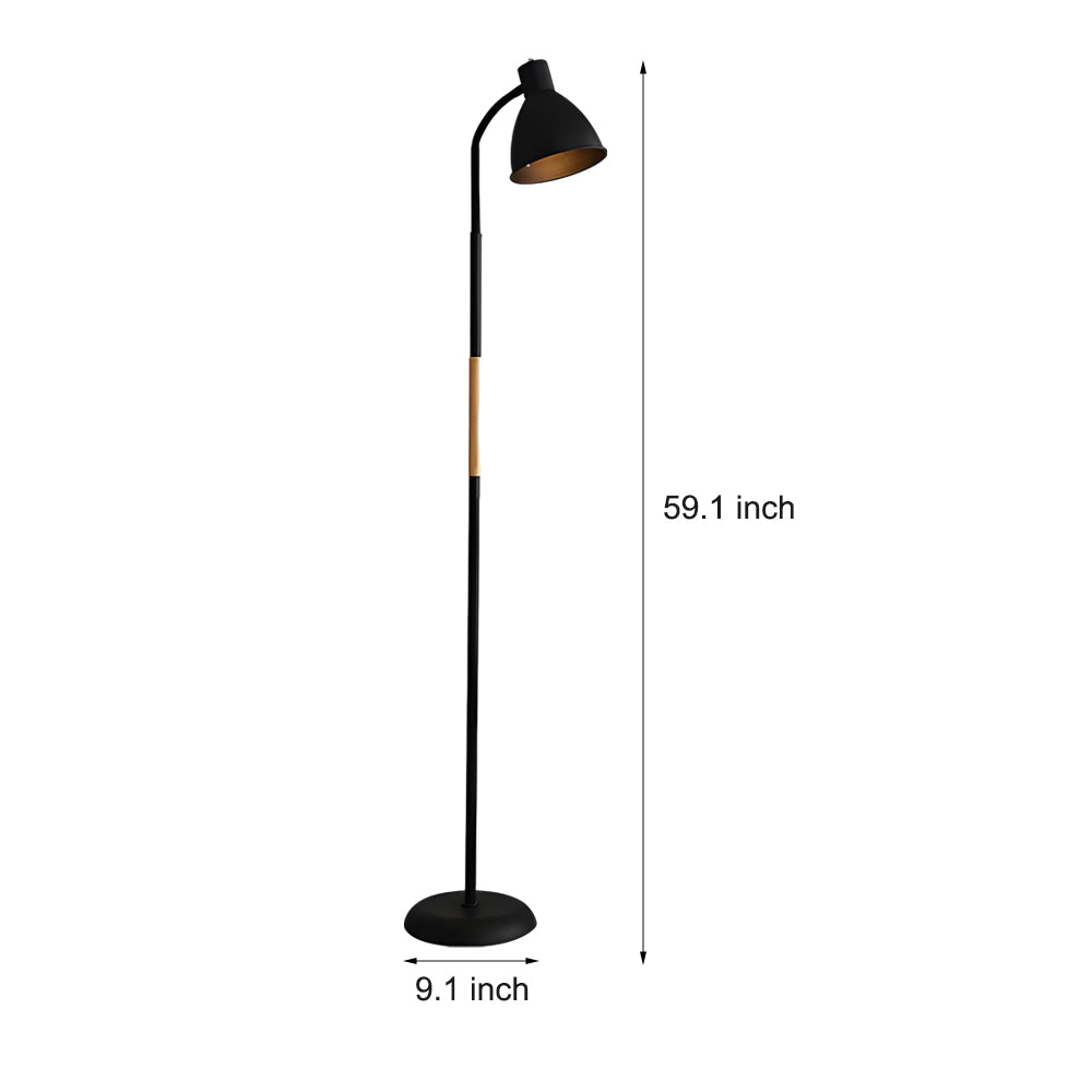 59 Inch Nordic Arc LED Floor Lamp with Wood Accents for Bedroom and Office Task Lighting