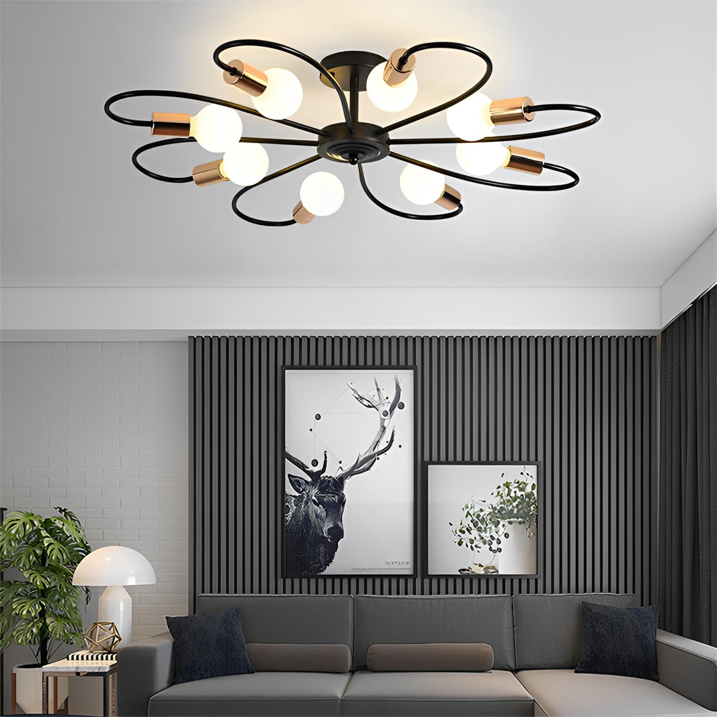Modern Flower Shaped Iron Ceiling Light Nordic Style Flush Mount Fixture for Bedroom