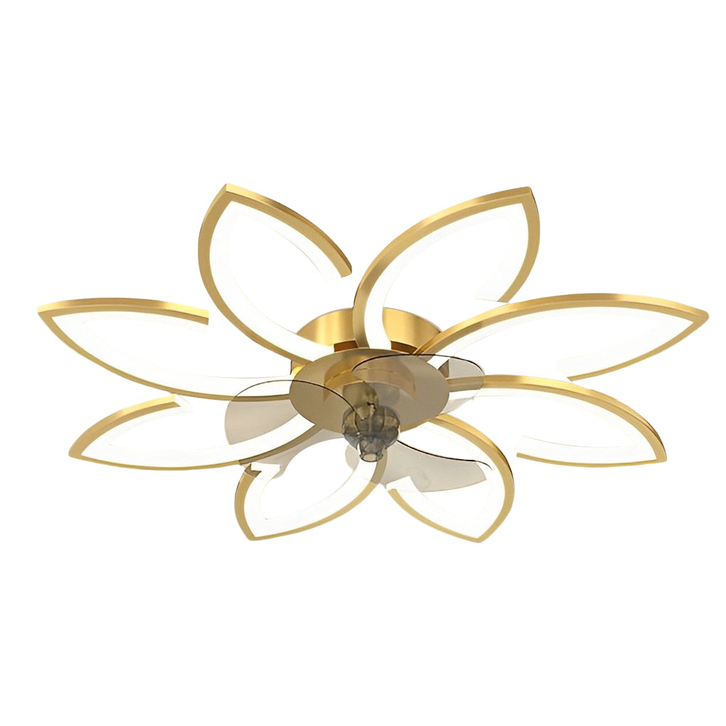 Modern Flower Flush Mount LED Ceiling Fan Smart Dimmable Low Profile Lighting for Bedroom