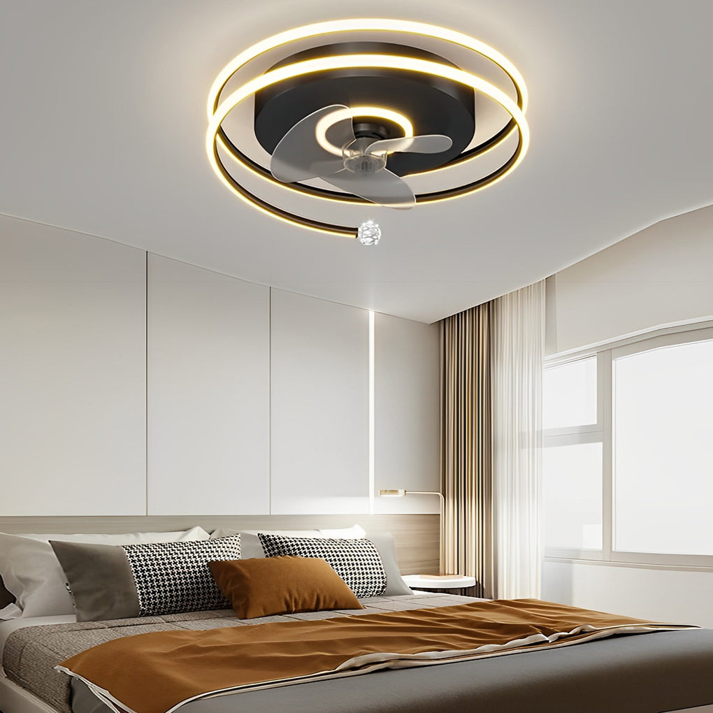 Modern 20 Inch Low Profile Bladeless Ceiling Fan with Dimmable LED Light for Bedroom and Dining Room