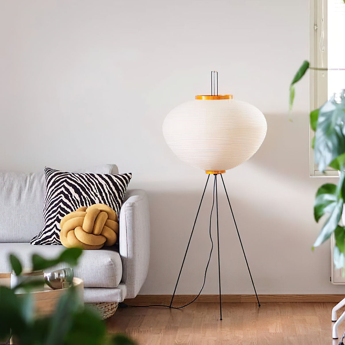 Japanese Rice Paper Floor Lamp Sculptural Mulberry Paper Standing Lantern Lighting