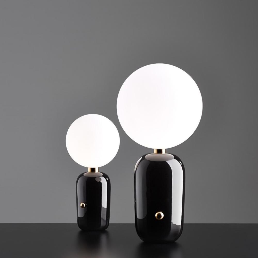 Modern Glass Globe Table Lamp with Polished Metal Frame for Modern Ambient Lighting