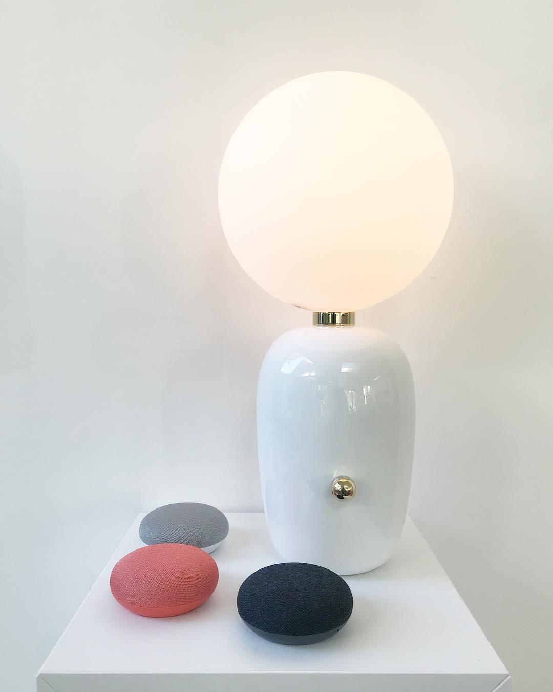 Modern Glass Globe Table Lamp with Polished Metal Frame for Modern Ambient Lighting