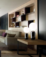 Modern Glass Globe Table Lamp with Polished Metal Frame for Modern Ambient Lighting