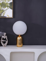 Modern Glass Globe Table Lamp with Polished Metal Frame for Modern Ambient Lighting