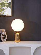 Modern Glass Globe Table Lamp with Polished Metal Frame for Modern Ambient Lighting