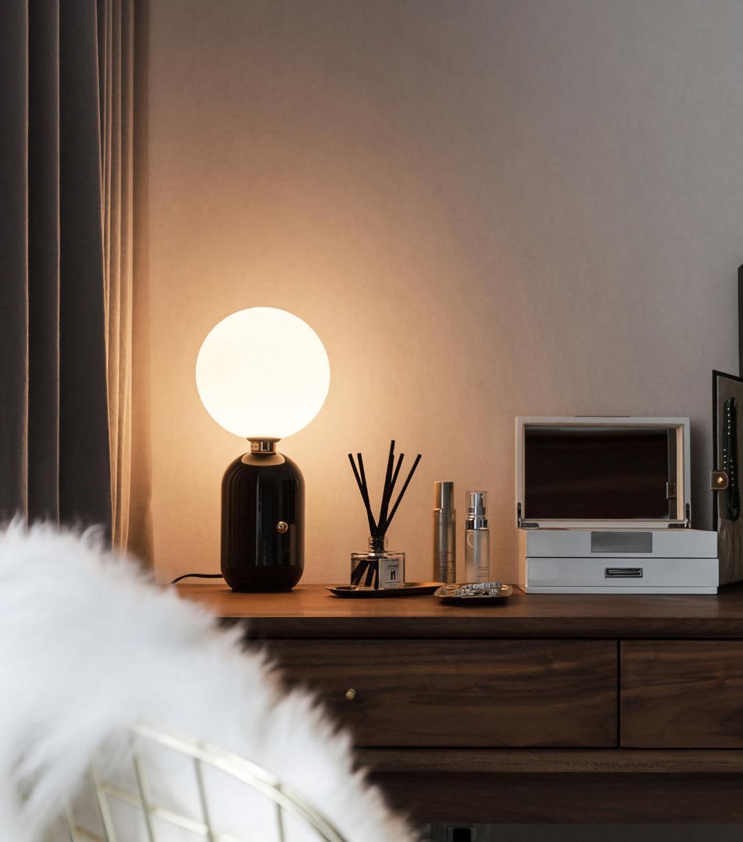 Modern Glass Globe Table Lamp with Polished Metal Frame for Modern Ambient Lighting
