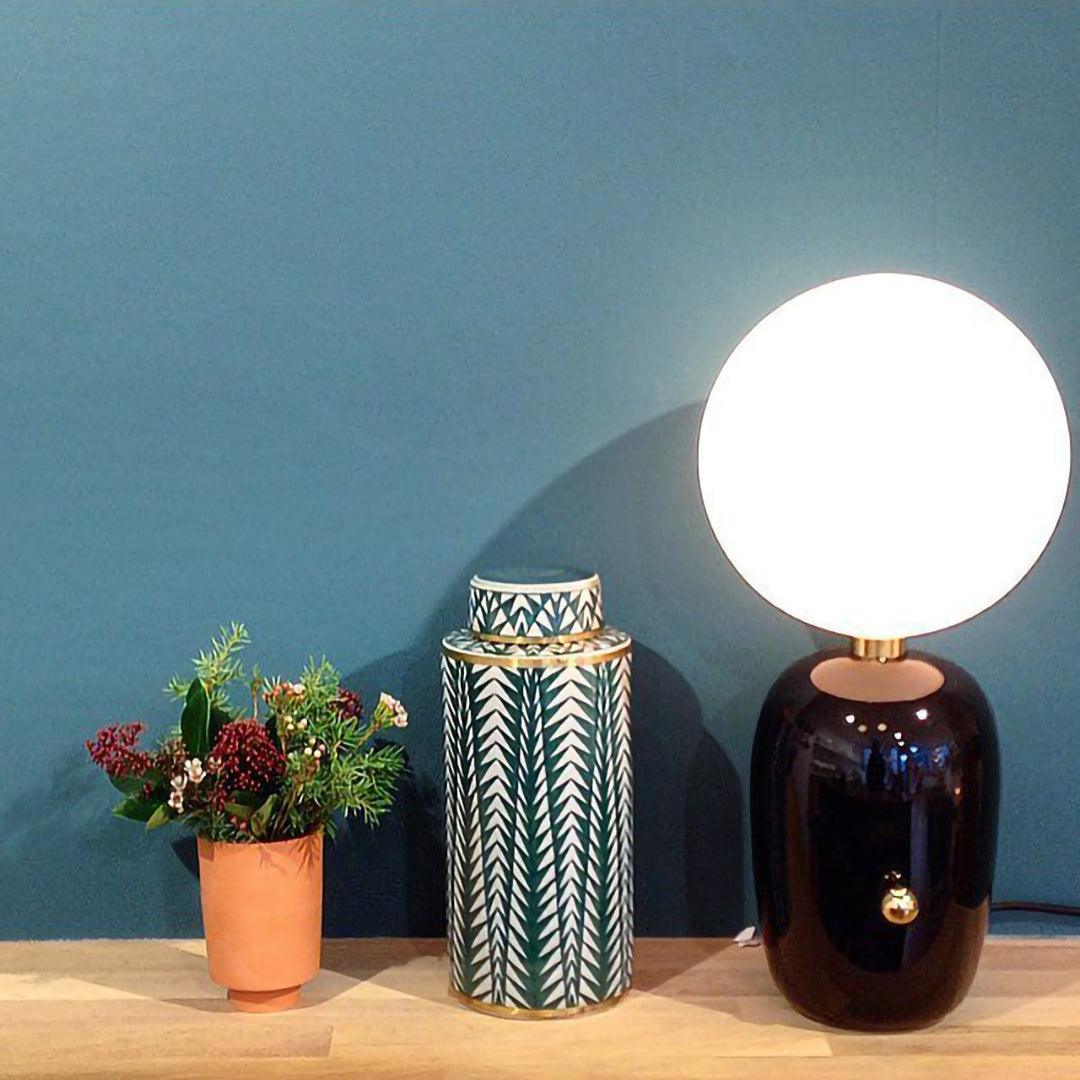 Modern Glass Globe Table Lamp with Polished Metal Frame for Modern Ambient Lighting