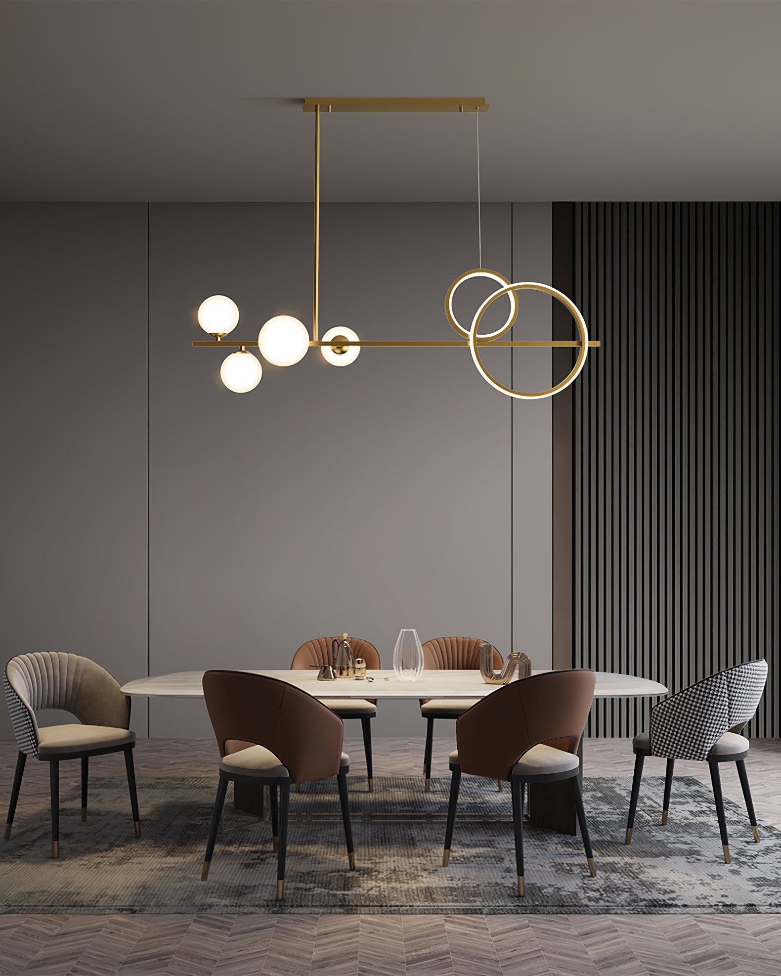 modern-brass-led-linear-chandelier-with-white-glass-spheres-for-restaurant-and-dining-room