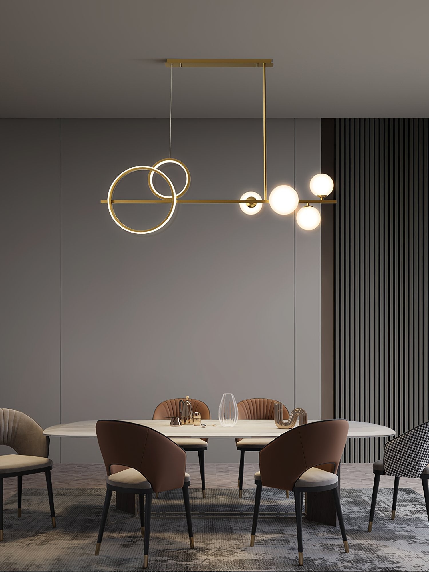 modern-brass-led-linear-chandelier-with-white-glass-spheres-for-restaurant-and-dining-room