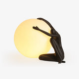 Modern Abstract Humanoid Resin Table Lamp with Spherical Acrylic Diffuser for Reading and Decor