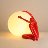 Modern Abstract Humanoid Resin Table Lamp with Spherical Acrylic Diffuser for Reading and Decor