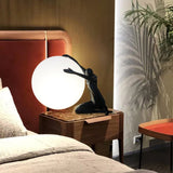Modern Abstract Humanoid Resin Table Lamp with Spherical Acrylic Diffuser for Reading and Decor