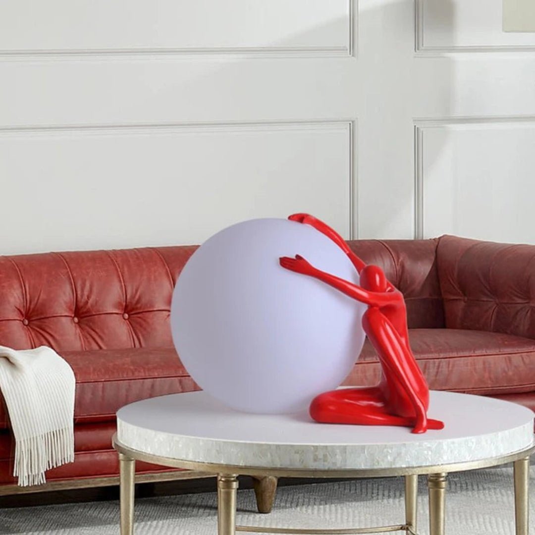 Modern Abstract Humanoid Resin Table Lamp with Spherical Acrylic Diffuser for Reading and Decor