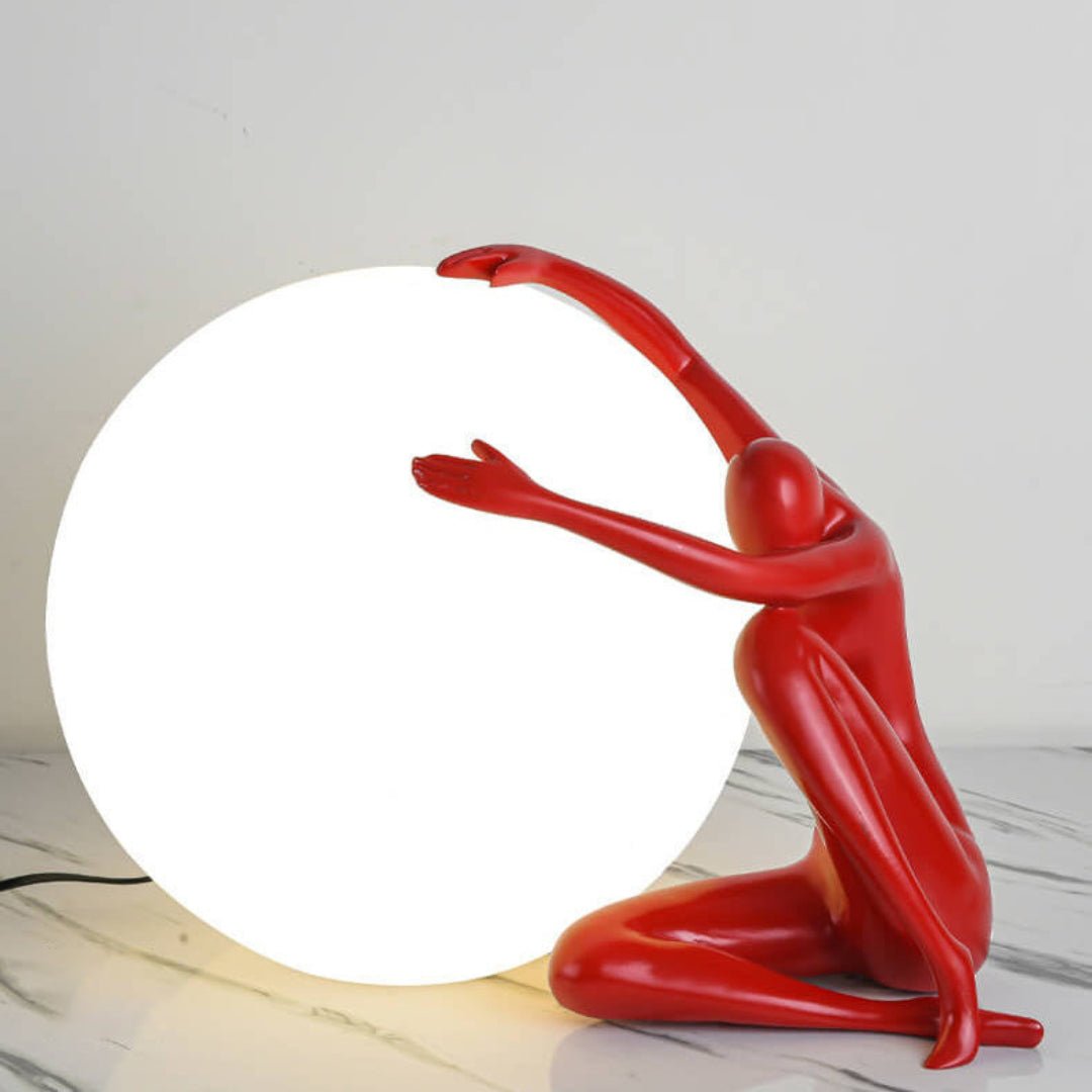 Modern Abstract Humanoid Resin Table Lamp with Spherical Acrylic Diffuser for Reading and Decor