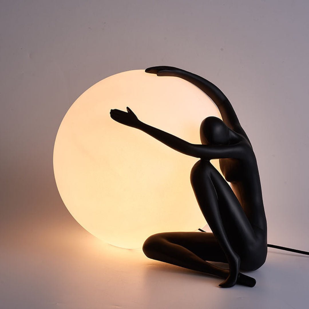 Modern Abstract Humanoid Resin Table Lamp with Spherical Acrylic Diffuser for Reading and Decor