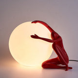 Modern Abstract Humanoid Resin Table Lamp with Spherical Acrylic Diffuser for Reading and Decor