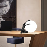 Modern Abstract Humanoid Resin Table Lamp with Spherical Acrylic Diffuser for Reading and Decor