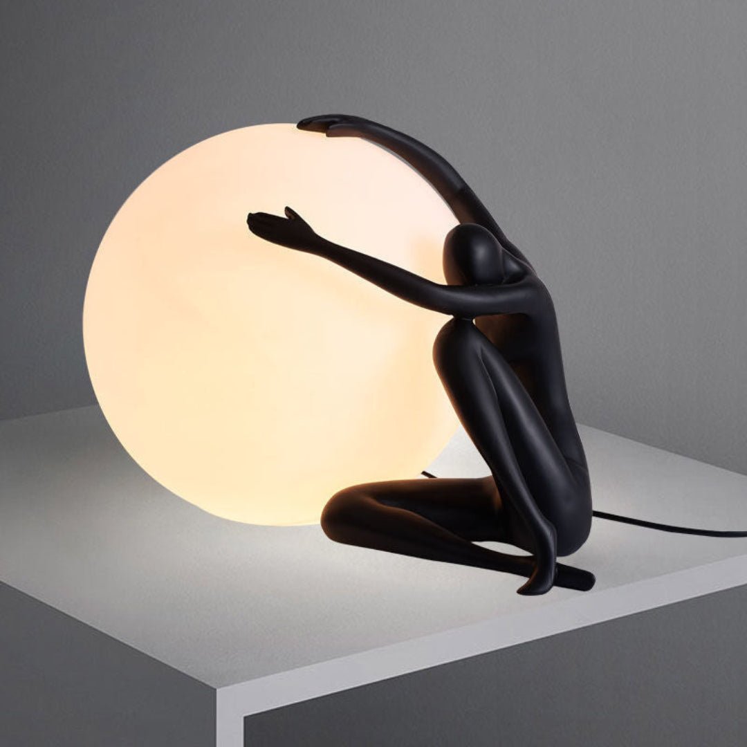 Modern Abstract Humanoid Resin Table Lamp with Spherical Acrylic Diffuser for Reading and Decor