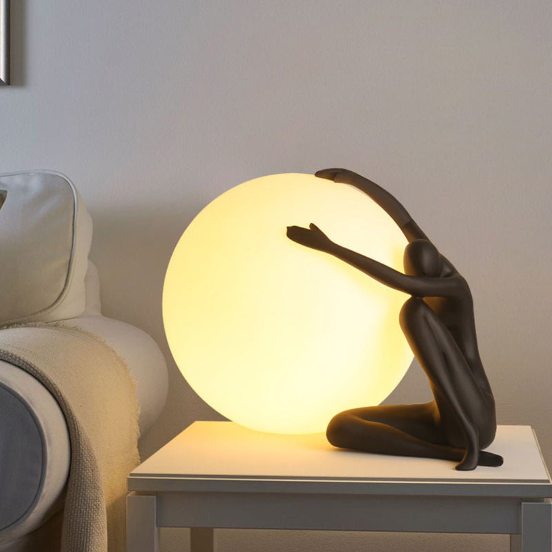 Modern Abstract Humanoid Resin Table Lamp with Spherical Acrylic Diffuser for Reading and Decor