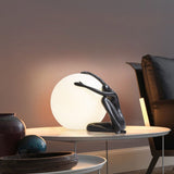 Modern Abstract Humanoid Resin Table Lamp with Spherical Acrylic Diffuser for Reading and Decor