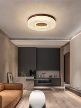 Modern Round Acrylic Halo LED Ceiling Light with Wood Trim and Adjustable Three Color Temperatures