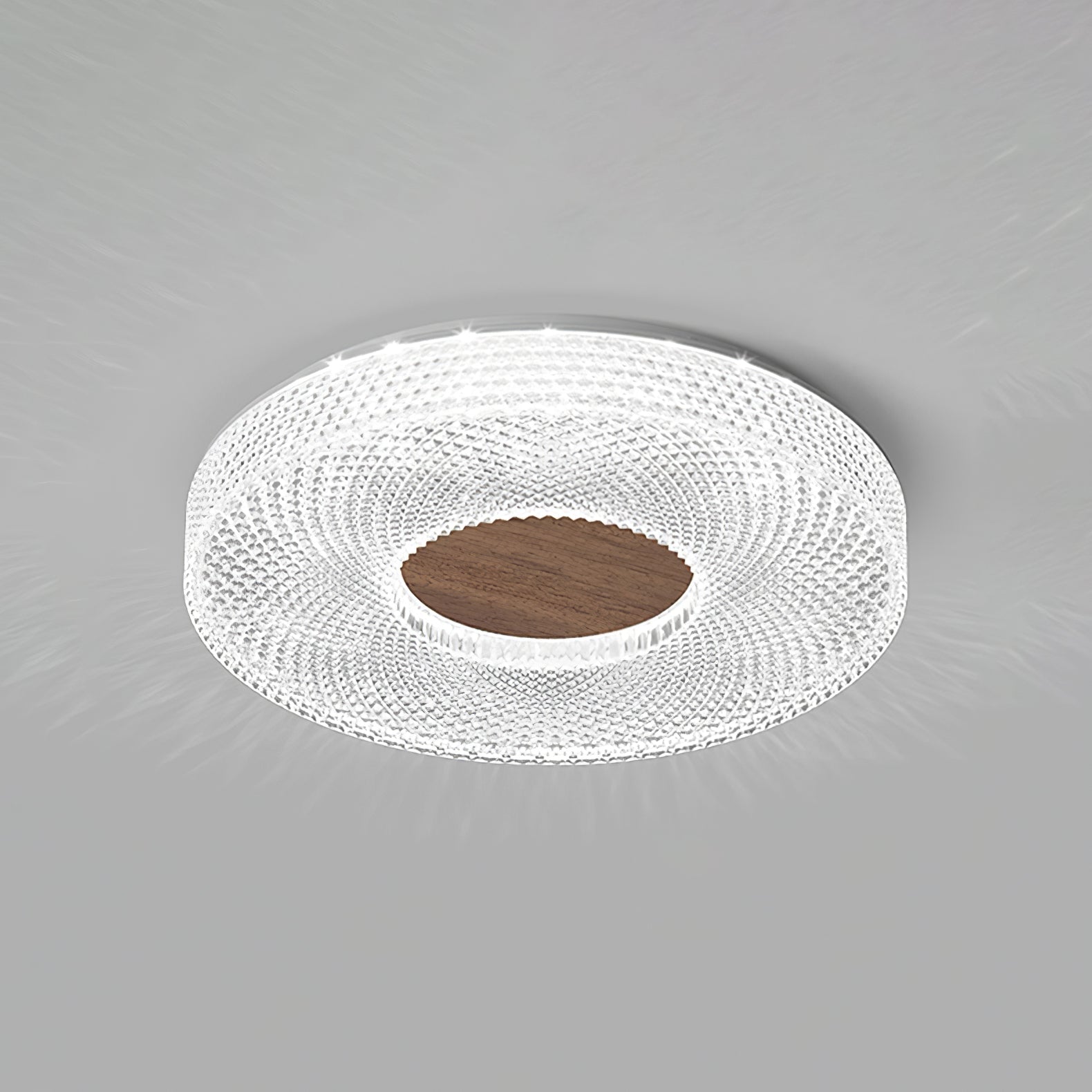 Modern Round Acrylic Halo LED Ceiling Light with Wood Trim and Adjustable Three Color Temperatures