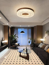 Modern Round Acrylic Halo LED Ceiling Light with Wood Trim and Adjustable Three Color Temperatures