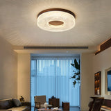 Modern Round Acrylic Halo LED Ceiling Light with Wood Trim and Adjustable Three Color Temperatures
