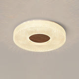 Modern Round Acrylic Halo LED Ceiling Light with Wood Trim and Adjustable Three Color Temperatures
