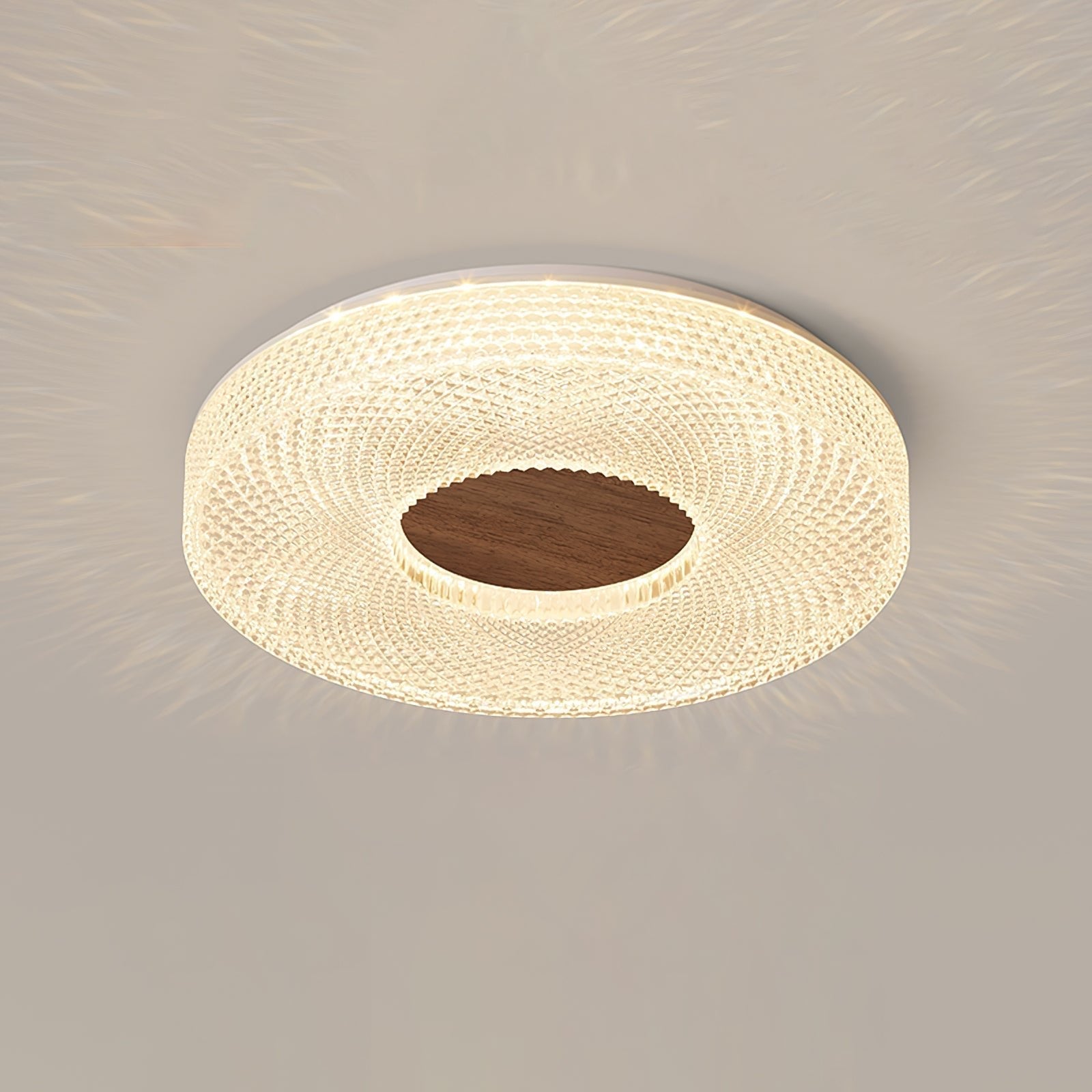 Modern Round Acrylic Halo LED Ceiling Light with Wood Trim and Adjustable Three Color Temperatures