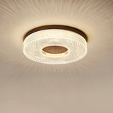 Modern Round Acrylic Halo LED Ceiling Light with Wood Trim and Adjustable Three Color Temperatures