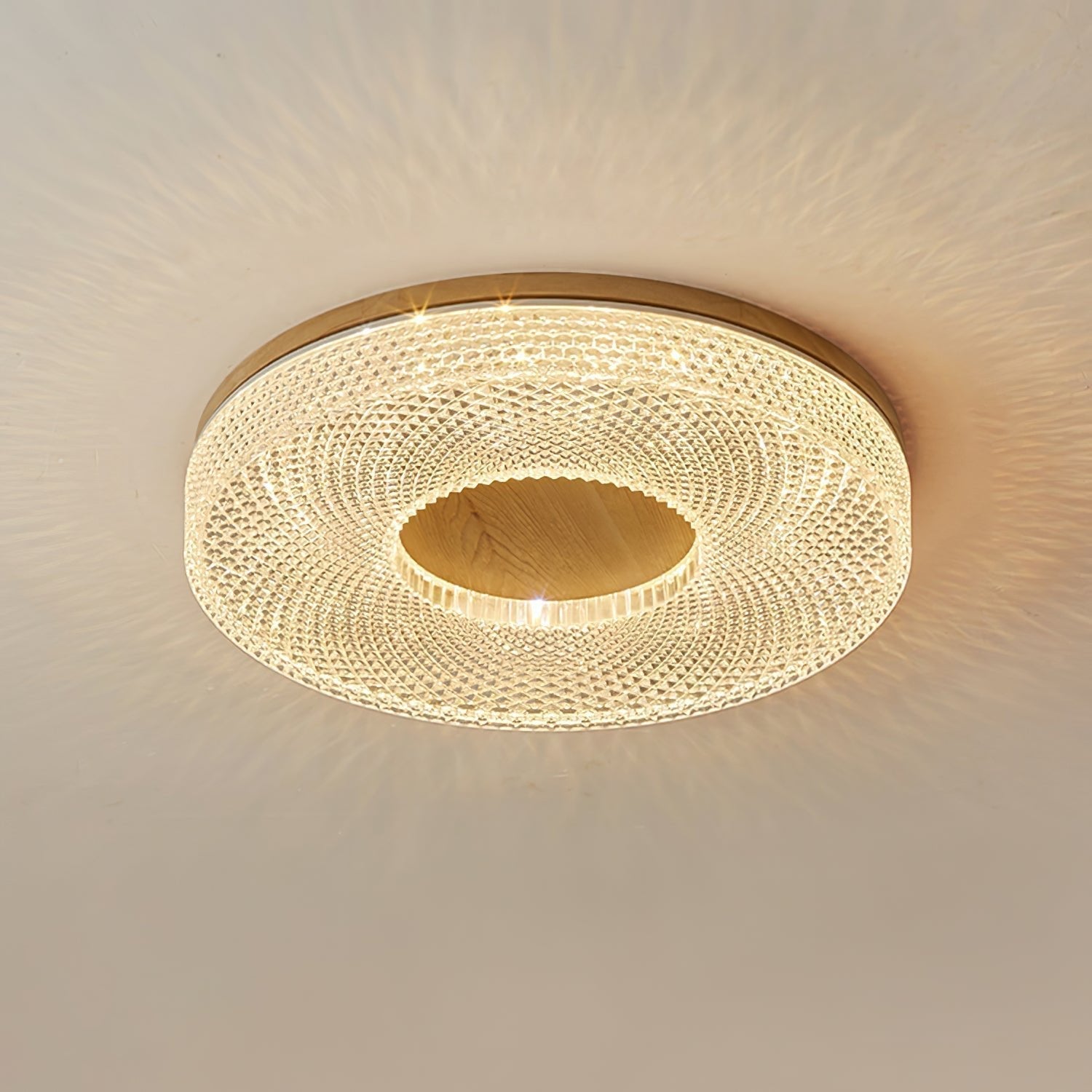 Modern Round Acrylic Halo LED Ceiling Light with Wood Trim and Adjustable Three Color Temperatures