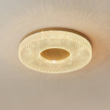 Modern Round Acrylic Halo LED Ceiling Light with Wood Trim and Adjustable Three Color Temperatures
